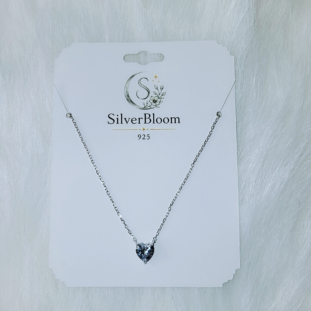 5A Cubic Zirconia Heart Pendant Necklace - Adjustable 16in 925 Sterling Silver
